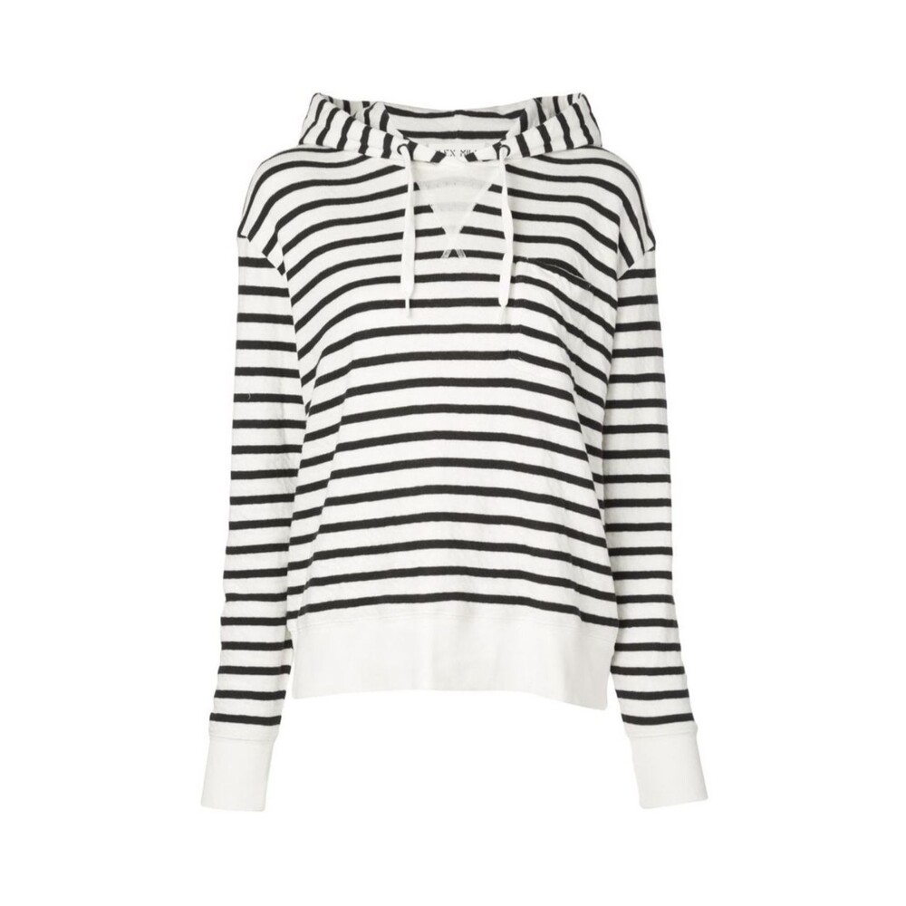 Alex Mill White Black Striped Sweatshirt Drawstring Pullover Hoodie Cotton Knt L